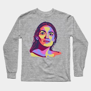 Alexandria Ocasio-Cortez Pop Art Portrait Long Sleeve T-Shirt